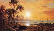 Albert Bierstadt Tropical Landscape with Fishing Boats in Bay oil painting artist